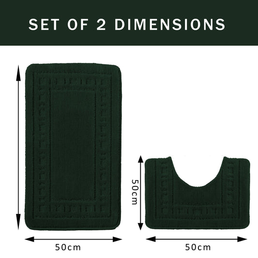 Miami 2 Piece Emerald Green Bath Mat & Pedestal Set Non-Slip Soft & Absorbent Bathroom Mat Set for Comfort & Safety by OLIVIA ROCCO