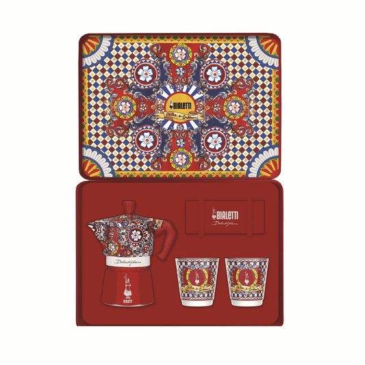 Bialetti X Dolce&Gabbana Sicilian Cart Gift Set (Moka 2 Cup, 2 Cups & Gold Stirrers)