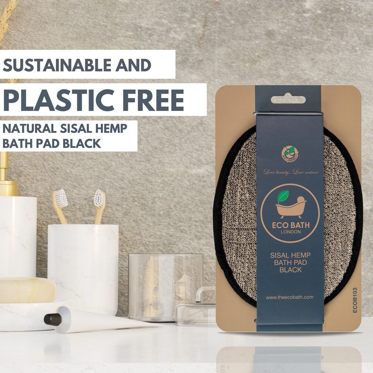 Natural Sisal Hemp Bath Pad Black