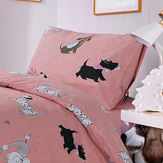 Olivia Rocco Pink Pups Dog Print Duvet Cover Set & Matching Curtains