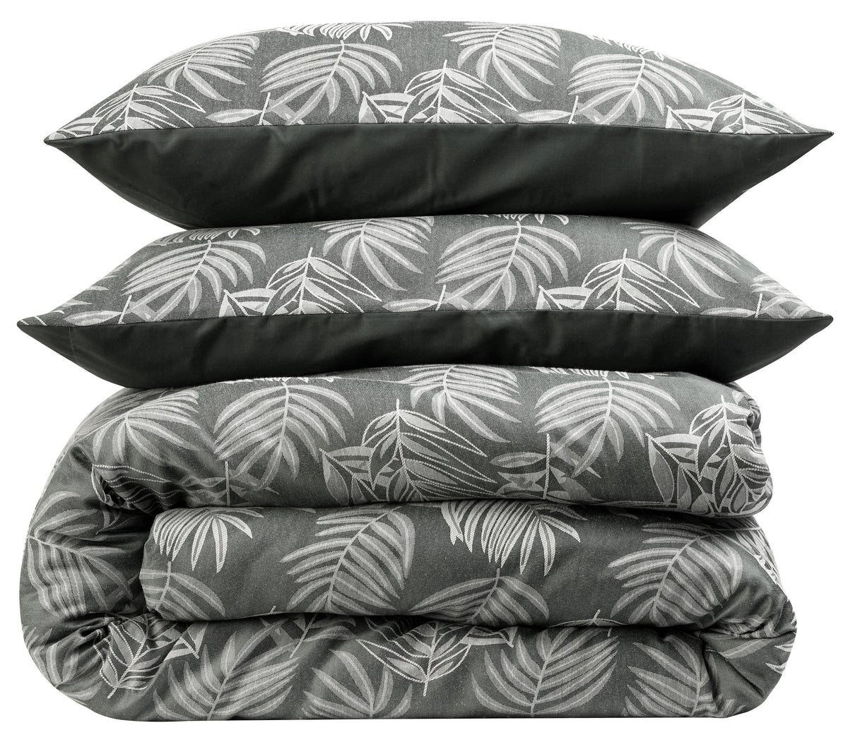 Olivia Rocco Leaf Jacquard Reversible Cotton Blend Duvet Cover Set with Pillowcases