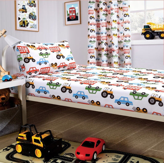 Olivia Rocco Kids Beep Beep Digger Trucks Cotton Blend Duvet Cover Set