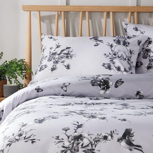 Olivia Rocco Blossom Grey Reversible Quilted Duvet Cover Set with Pillowcases