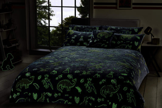 Olivia Rocco Kids Dinosaur Glow in the Dark Teddy Fleece Duvet Cover Set