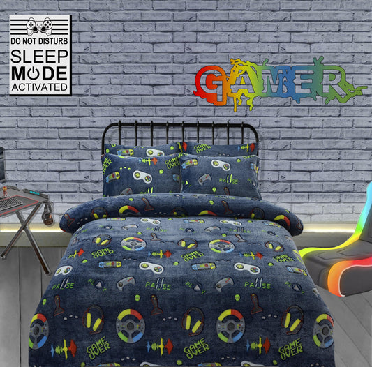 Olivia Rocco Kids Glow in the Dark Teddy Fleece Duvet Cover Set