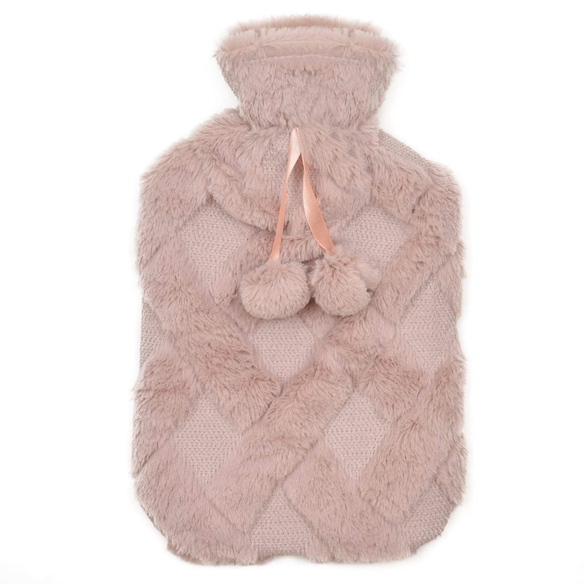 Olivia Rocco Diamond Fleece Hot Water Bottle with Pom-Poms 2L