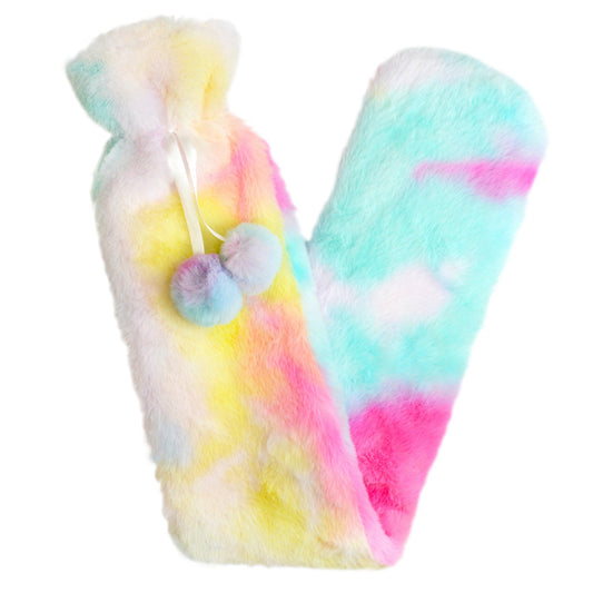 Olivia Rocco Extra Long Rainbow Tie-Dye Faux Fur Hot Water Bottle 2L