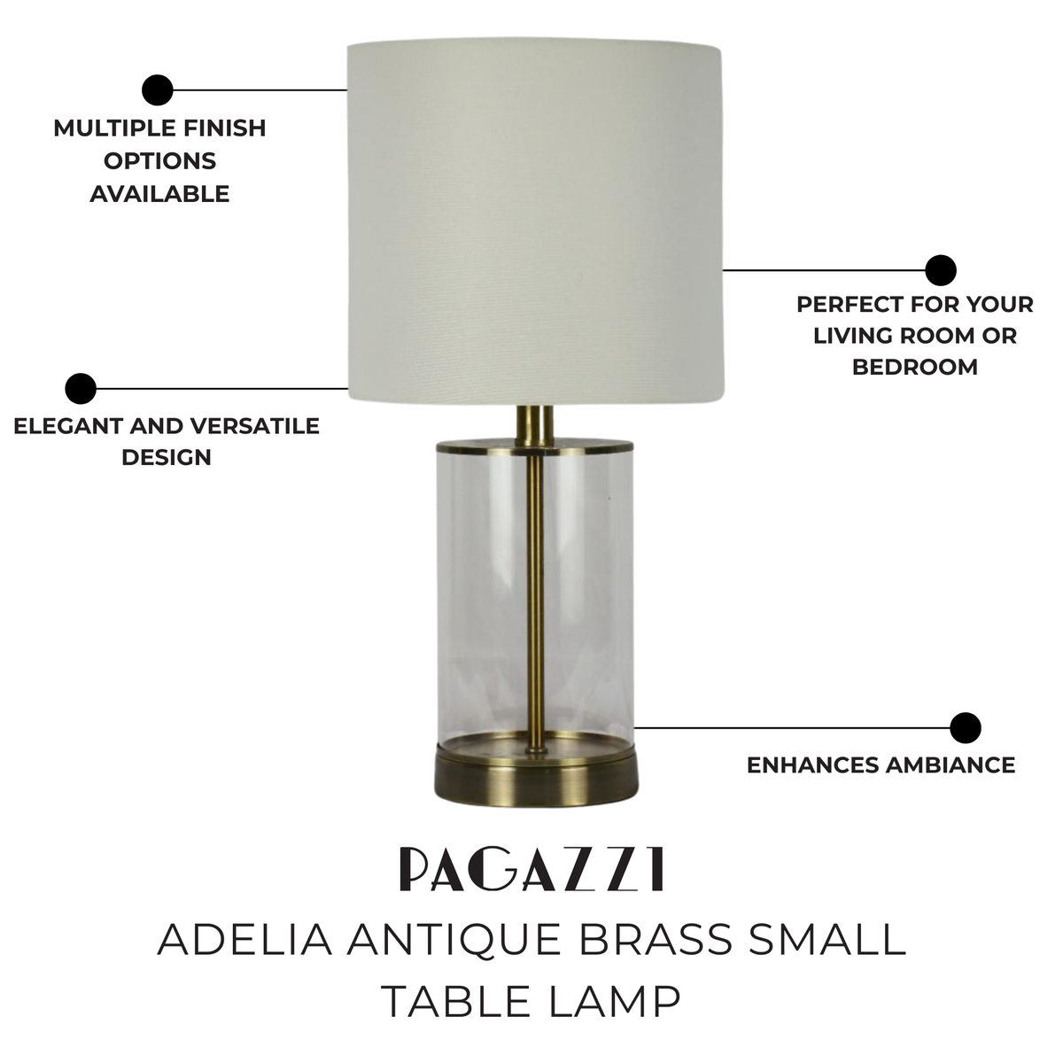 Pagazzi Adelia Small Glass Table Lamp Antique Brass with Ivory Shade 50 cm