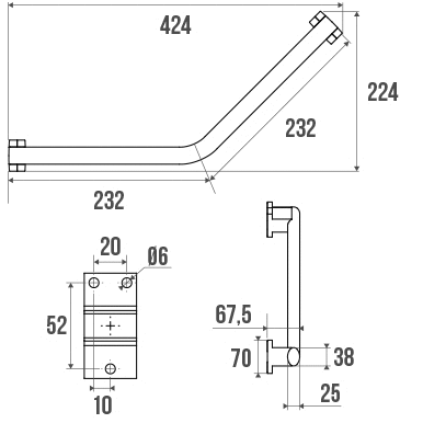 Pellet Arsis 135° 200 mm Angled Grab Bar - White Epoxy-coated Aluminium