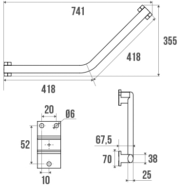 Pellet Arsis 135° 400 mm Angled Grab Bar - White Epoxy-coated Aluminium