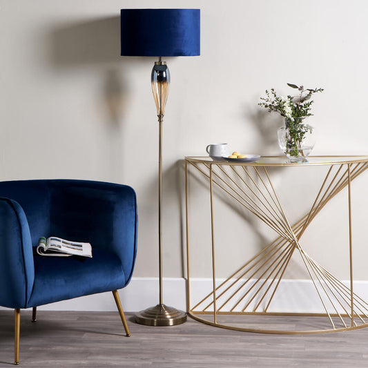 Pagazzi Elena Floor Lamp Ombré Blue Glass and Brass 157 cm