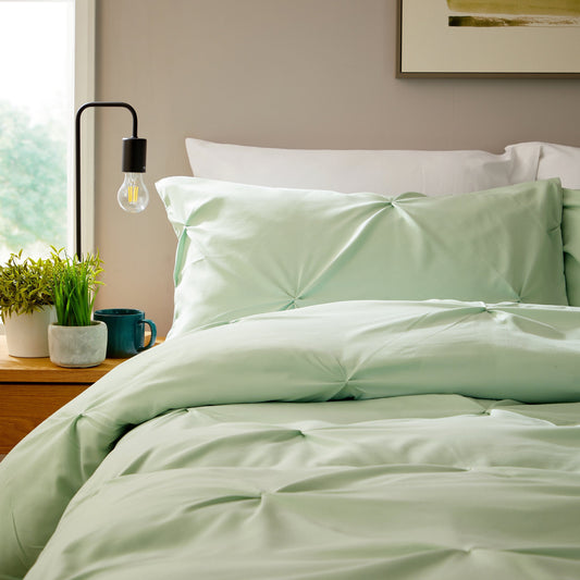 Pintuck Sage Green Microfibre Duvet Cover Set with Pillowcases Soft Breathable Easy Care Bedding Set Quilt Cover by OLIVIA ROCCO