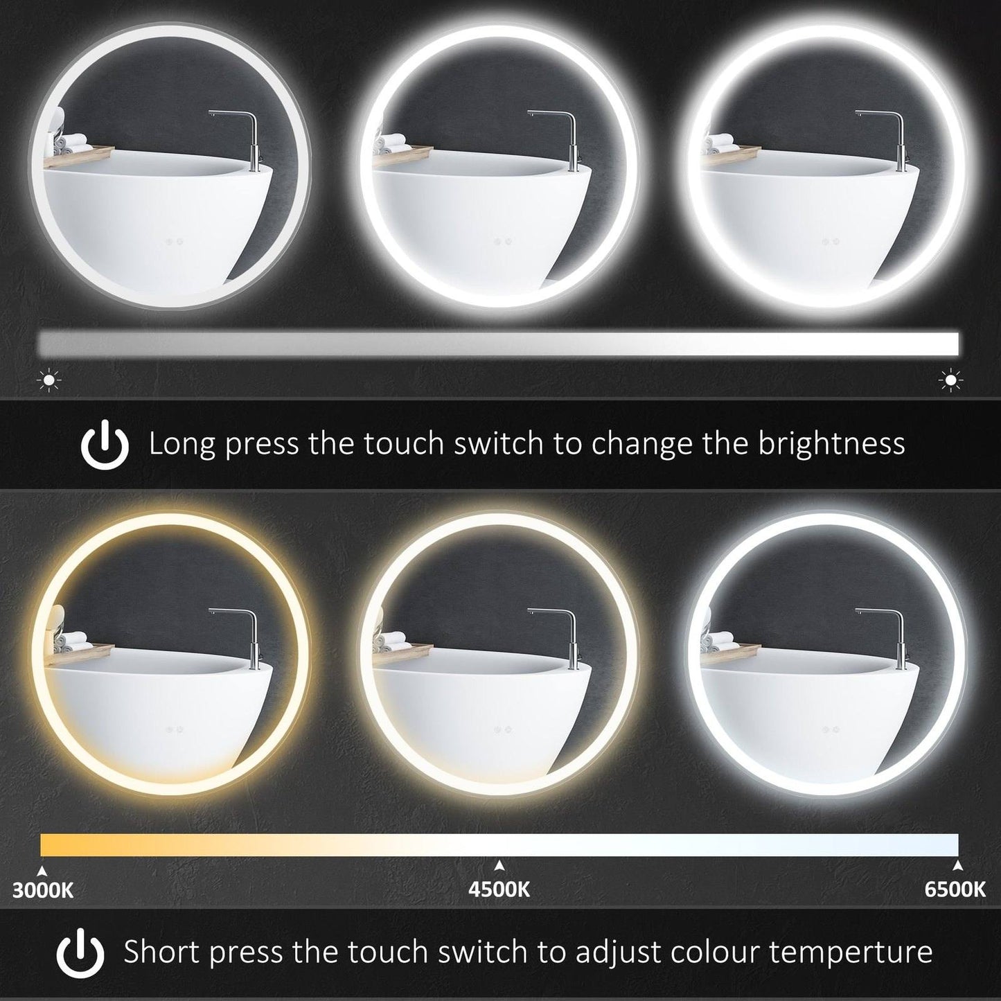 🪞 Kleankin Round LED Bathroom Mirror ✨ Illuminated Wall Mount with Bright Lighting