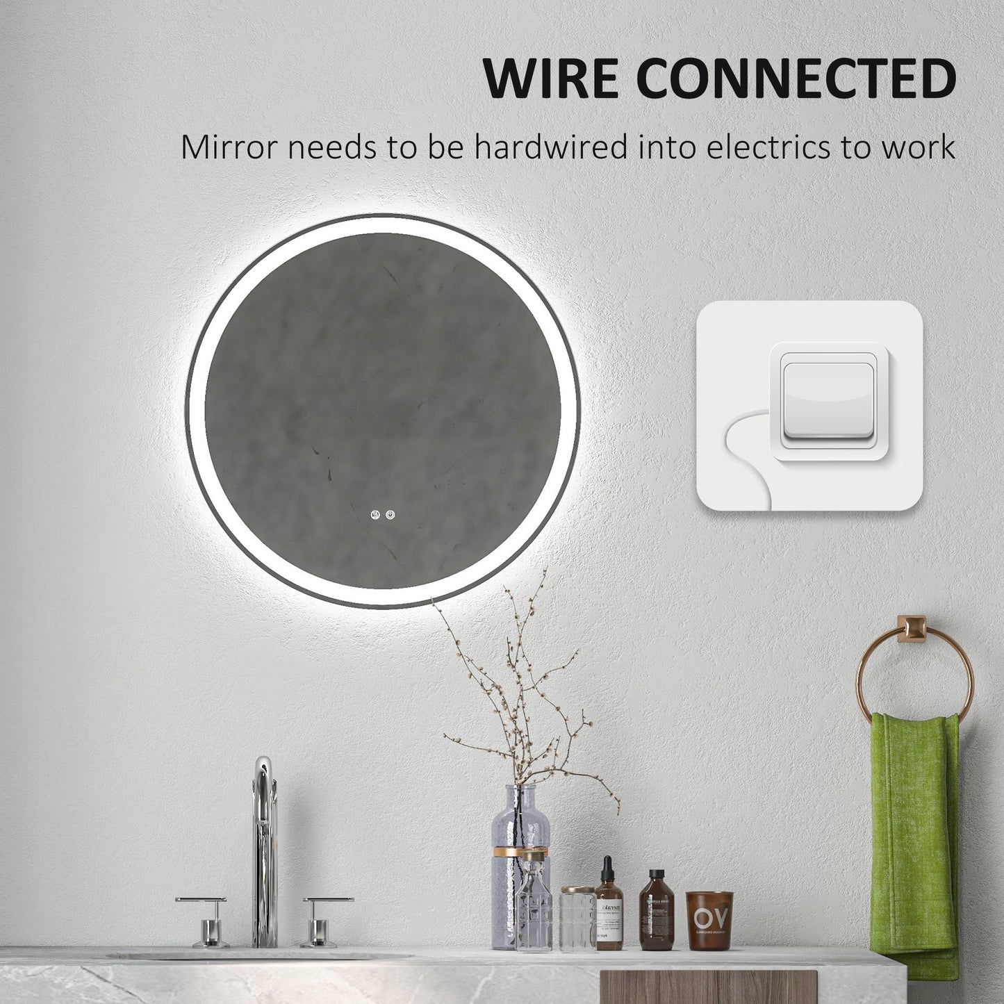 🪞 Kleankin Round LED Bathroom Mirror ✨ Illuminated Wall Mount
