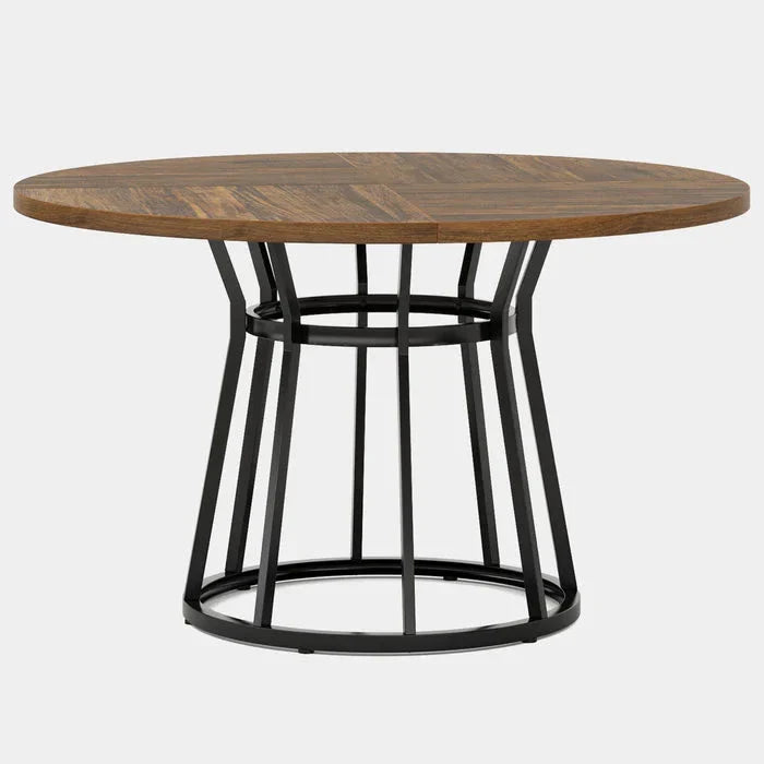 Round Modern Walnut Dining Table - Architectural Pedestal Base & Parquet Top