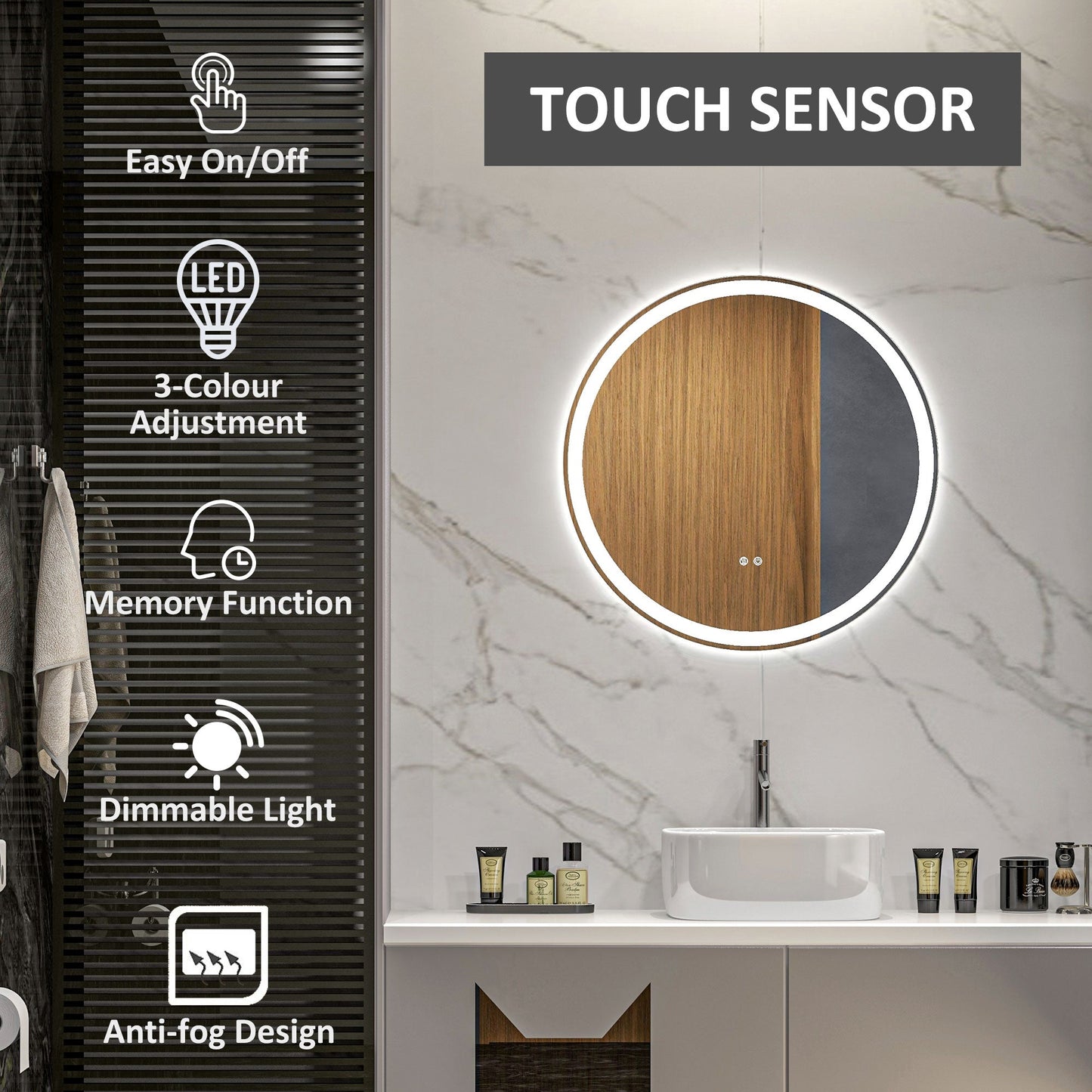 🪞 Kleankin Round LED Bathroom Mirror ✨ Illuminated Wall Mount