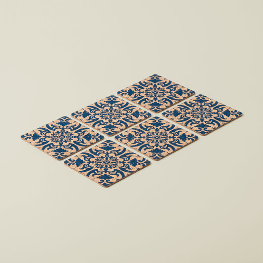 Tile Design Square Cork Coasters | Set of 6