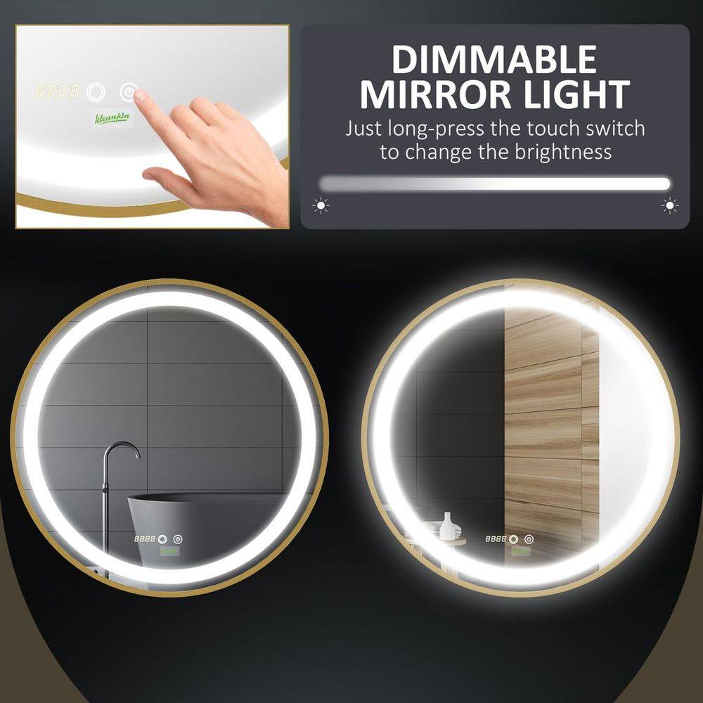 🪞 LED Bathroom Mirror ✨ Round Wall Mount with Lights & Time Display