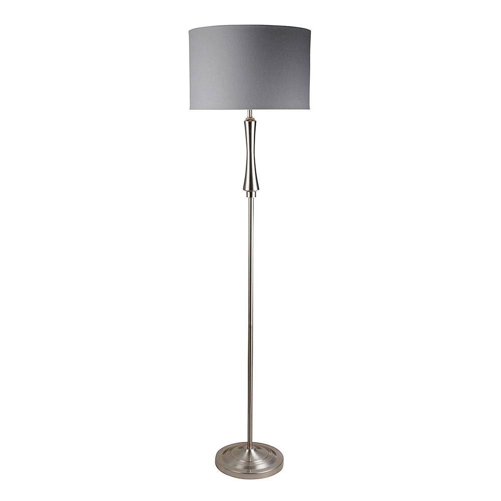 Pagazzi Lomond Floor Lamp Satin Nickel with Grey Drum Shade 154 cm