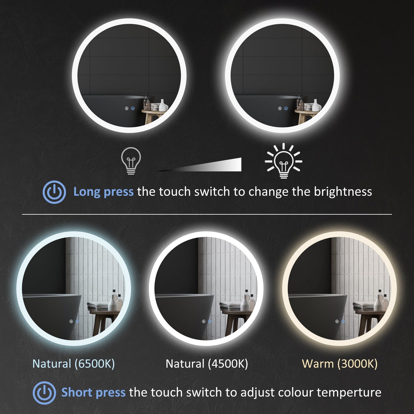🪞 Kleankin Round LED Bathroom Mirror ✨ Illuminated Wall Mount with Bright Lighting