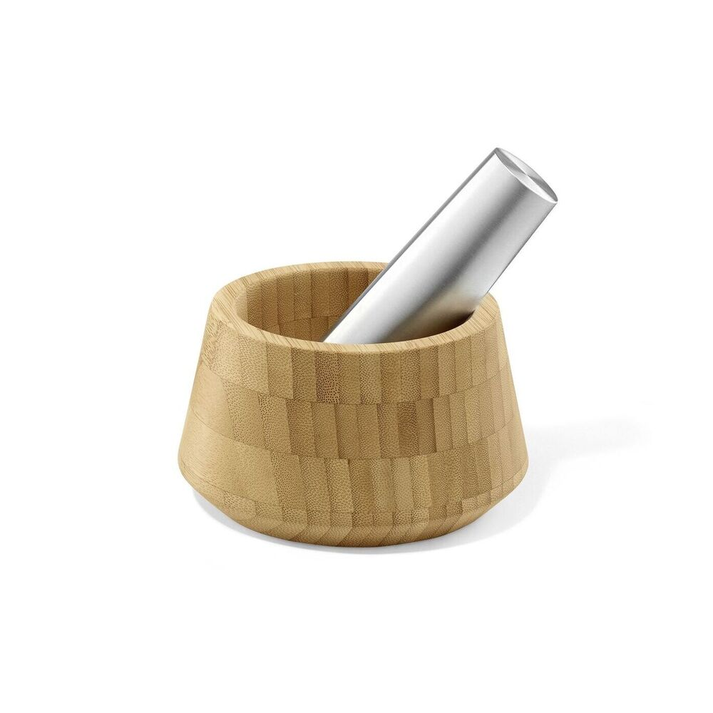Zack Opeso Premium Brushed Steel and Bamboo Mortar and Pestle Set