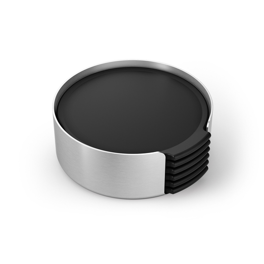 Zack Norta Brushed Stainless Steel Coaster Set 6 Piece with Holder