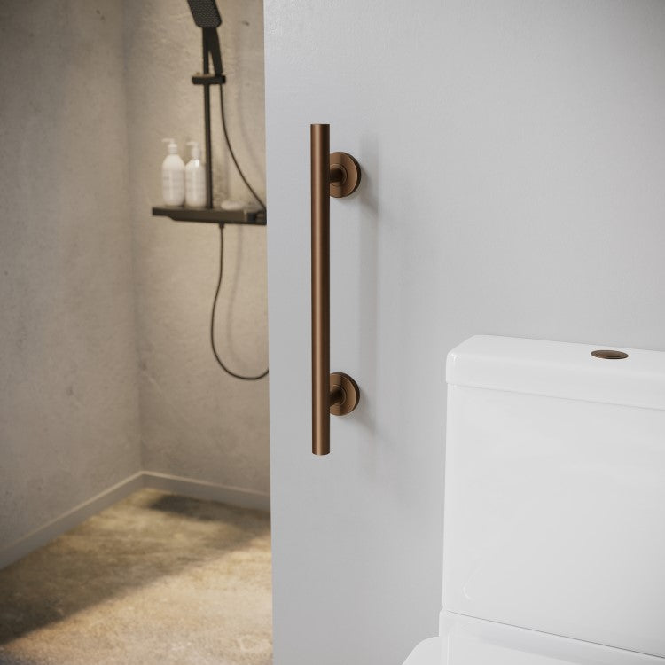 Smedbo polished chrome grab bar — wall-mounted bathroom safety rail for bath and shower
