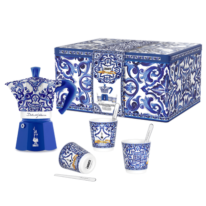 Bialetti X Dolce&Gabbana Blue Mediterranean Gift Set (6 cup Moka and Stirrer set)