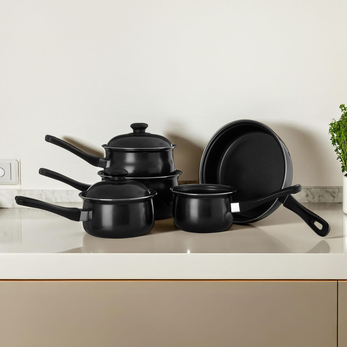 Viggo 5-Piece Black Non-Stick Carbon Steel Cookware Set