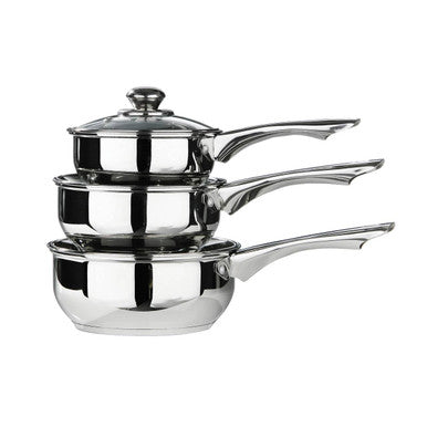 Crosse Set of 3 Mirrored Stainless Steel Saucepans with Glass Lids