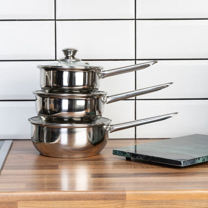 Crosse Set of 3 Mirrored Stainless Steel Saucepans with Glass Lids