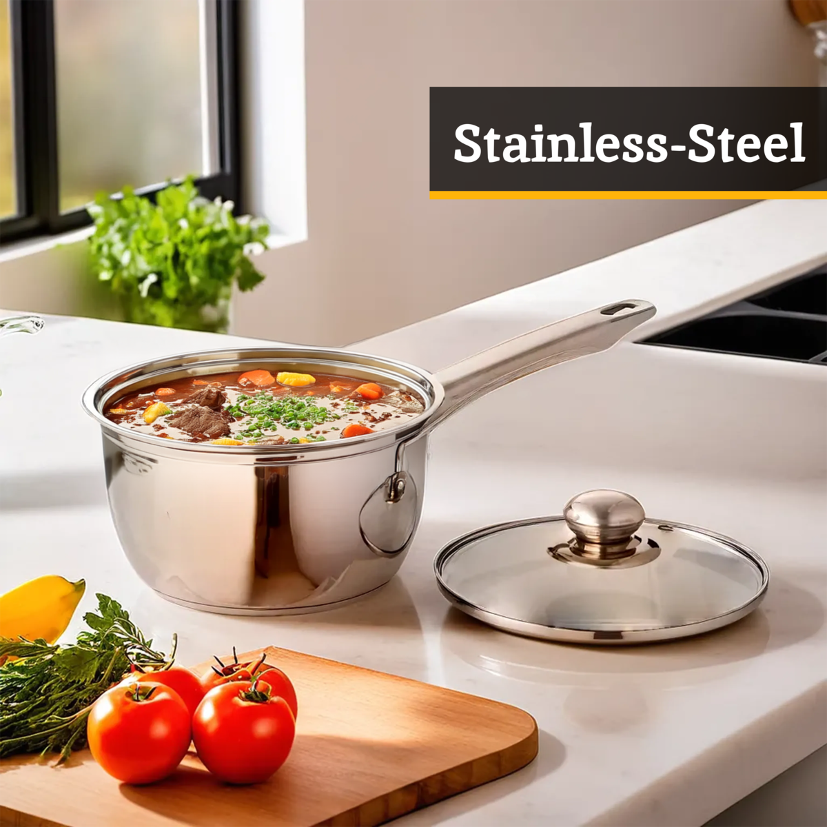 Crosse Set of 3 Mirrored Stainless Steel Saucepans with Glass Lids