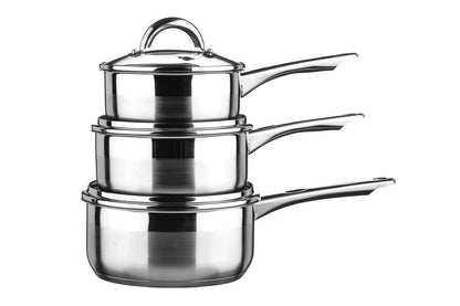 Crosse Set of 3 Stainless Steel Saucepans with Glass Lids