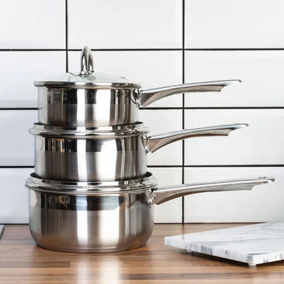 Crosse Set of 3 Stainless Steel Saucepans with Glass Lids