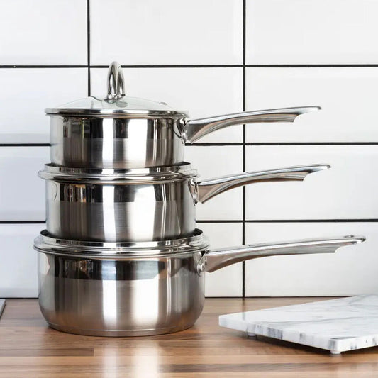 Crosse Set of 3 Stainless Steel Saucepans with Glass Lids