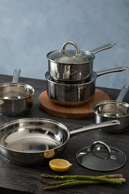 Crosse 5-Piece Stainless Steel Pan Set with Glass Lids