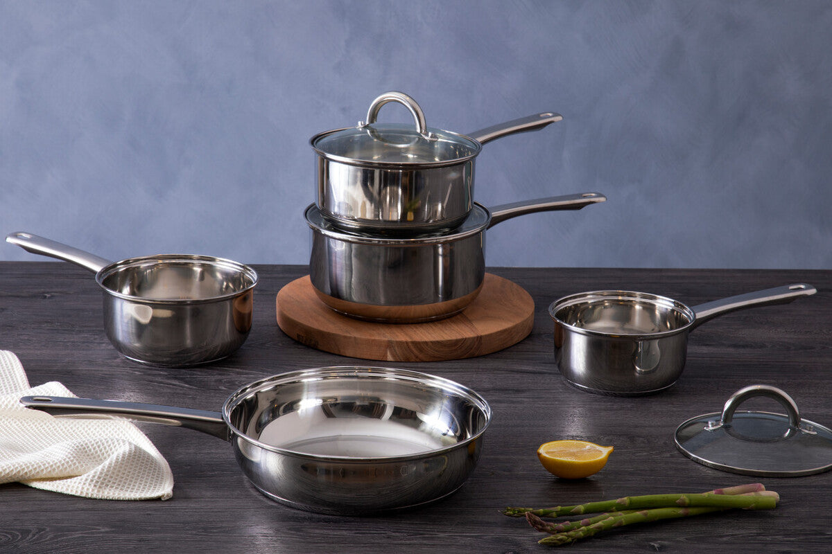Crosse 5-Piece Stainless Steel Pan Set with Glass Lids