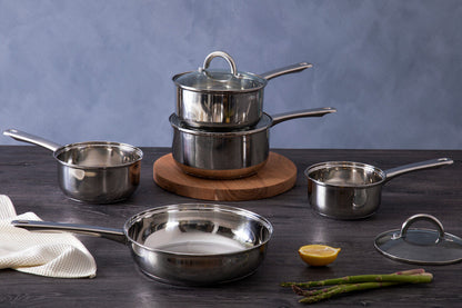 Crosse 5-Piece Stainless Steel Pan Set with Glass Lids
