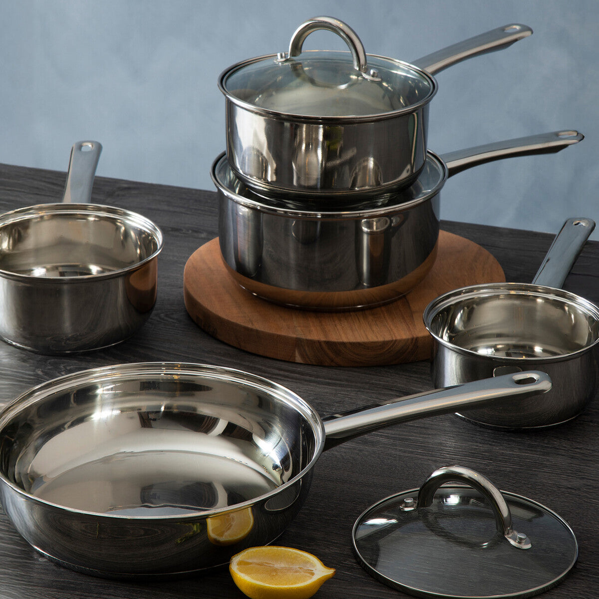 Crosse 5-Piece Stainless Steel Pan Set with Glass Lids