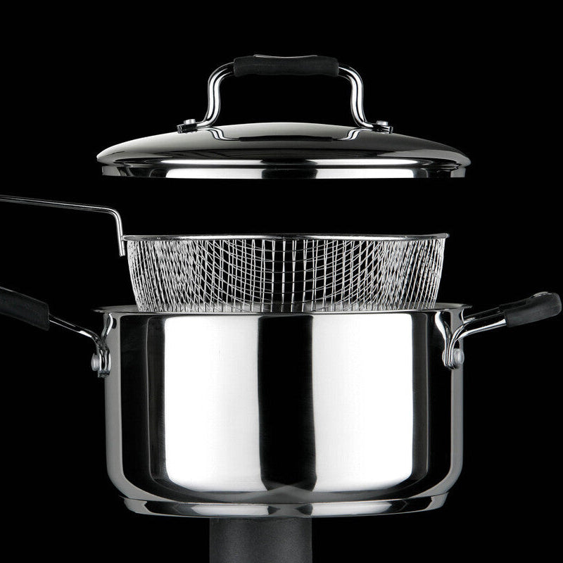Tenzo Stainless Steel Chip Pan with Glass Lid & Wire Basket