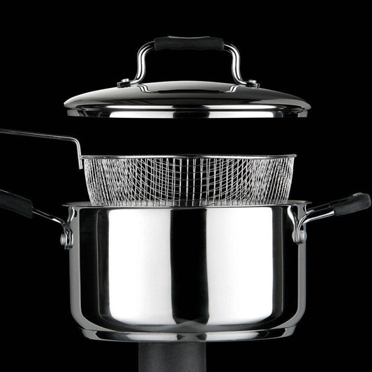 Tenzo Stainless Steel Chip Pan with Glass Lid & Wire Basket