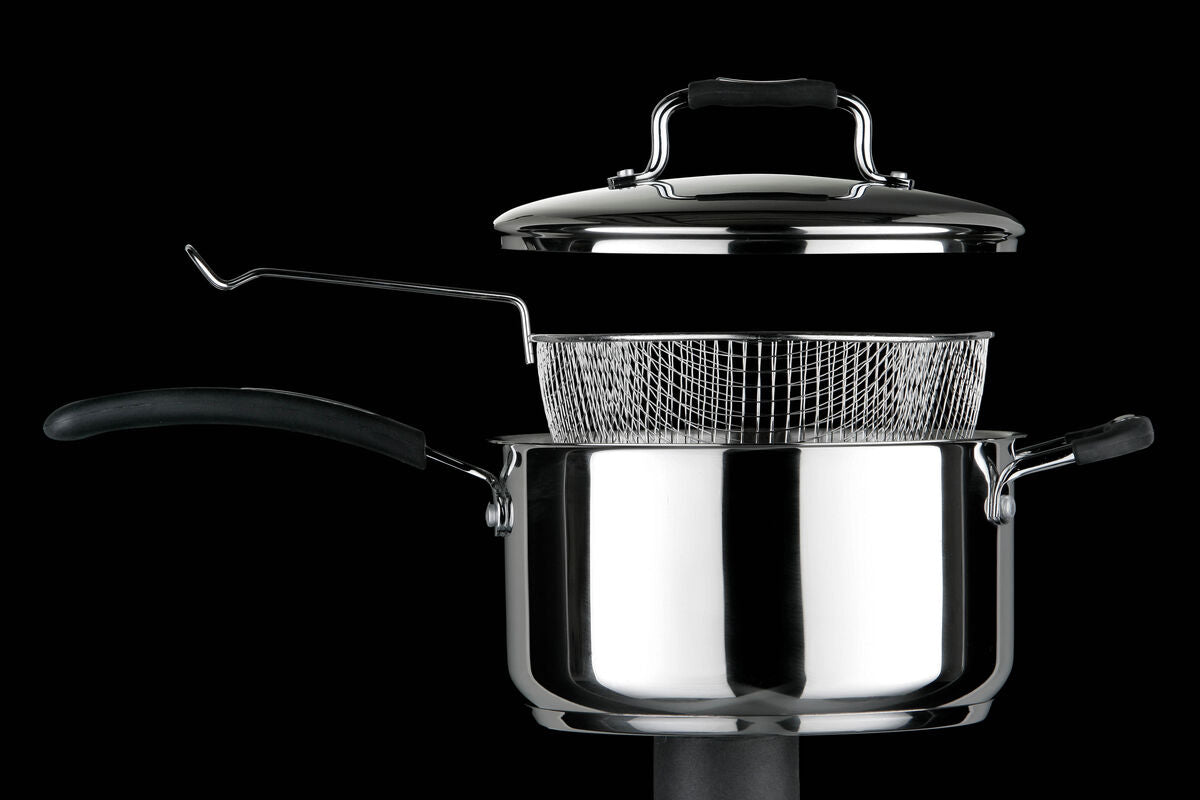 Tenzo Stainless Steel Chip Pan with Glass Lid & Wire Basket