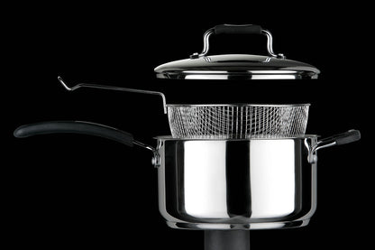 Tenzo Stainless Steel Chip Pan with Glass Lid & Wire Basket
