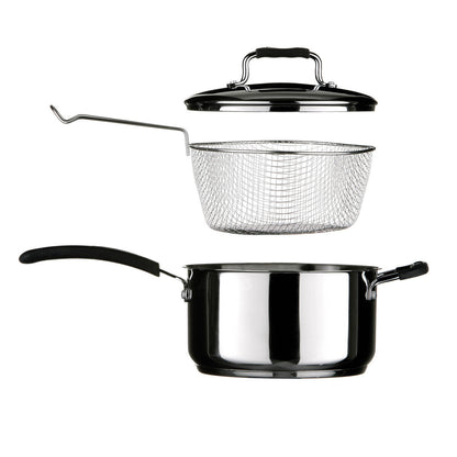 Tenzo Stainless Steel Chip Pan with Glass Lid & Wire Basket