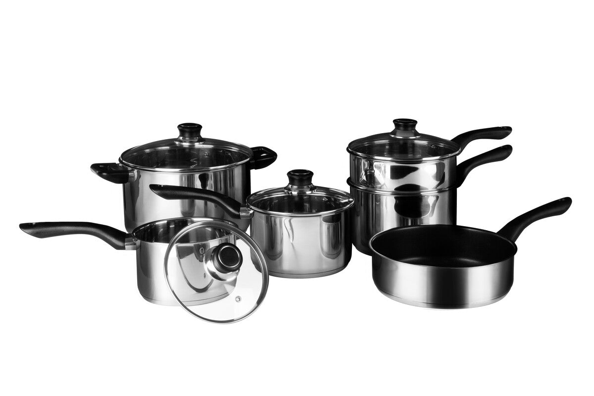 Crosse 6-Piece Stainless Steel Cookware Set with Glass Lids