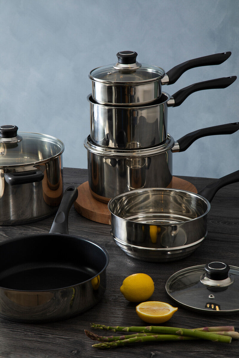 Crosse 6-Piece Stainless Steel Cookware Set with Glass Lids