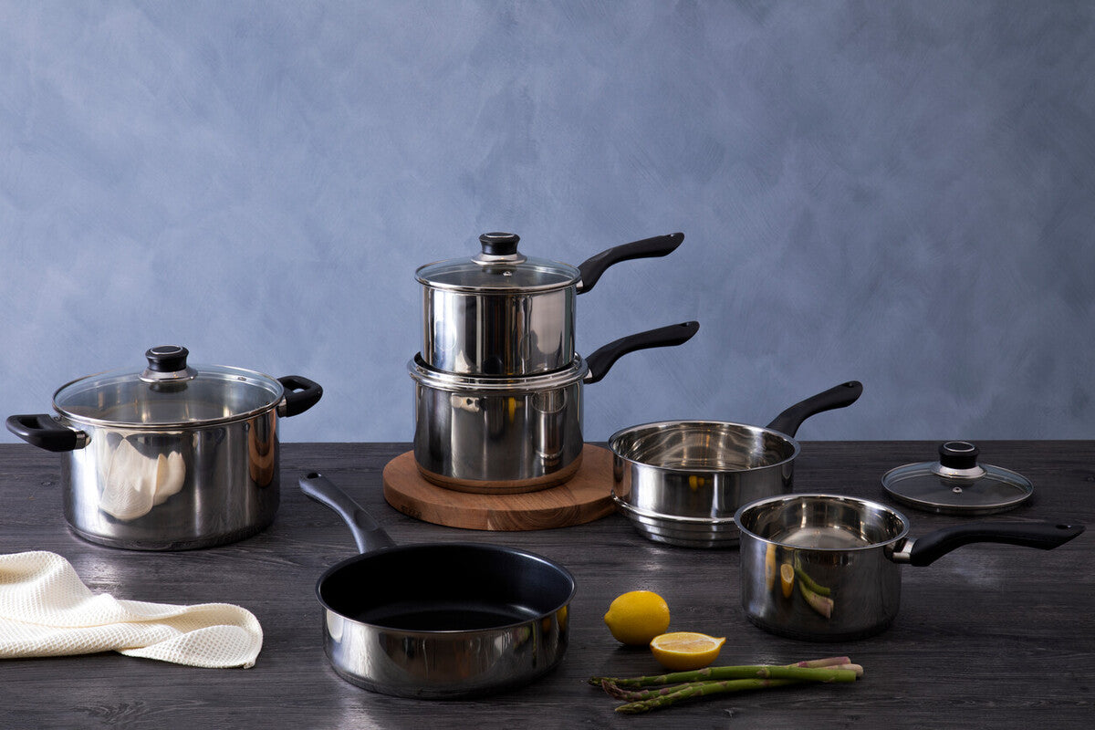 Crosse 6-Piece Stainless Steel Cookware Set with Glass Lids