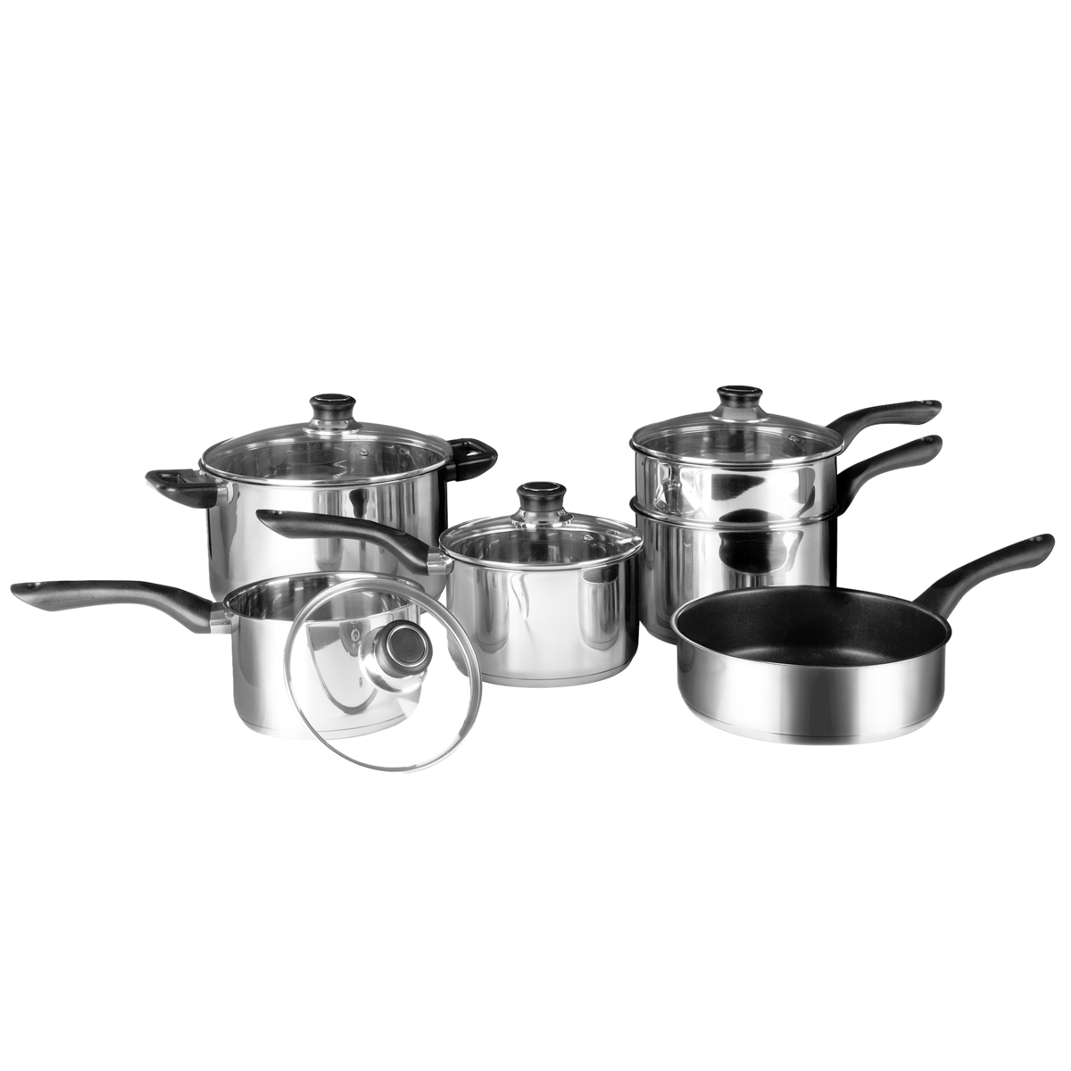 Crosse 6-Piece Stainless Steel Cookware Set with Glass Lids