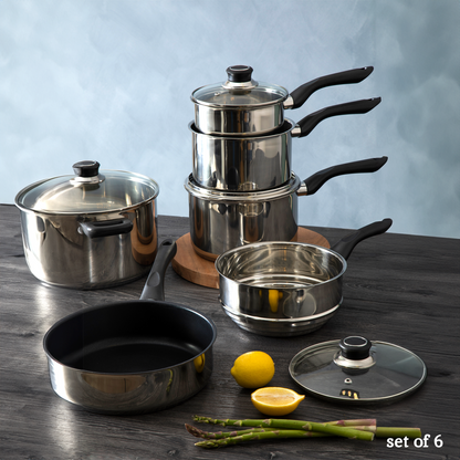 Crosse 6-Piece Stainless Steel Cookware Set with Glass Lids