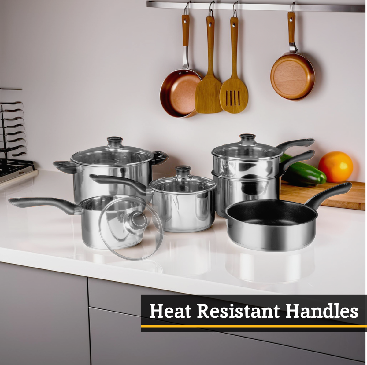 Crosse 6-Piece Stainless Steel Cookware Set with Glass Lids
